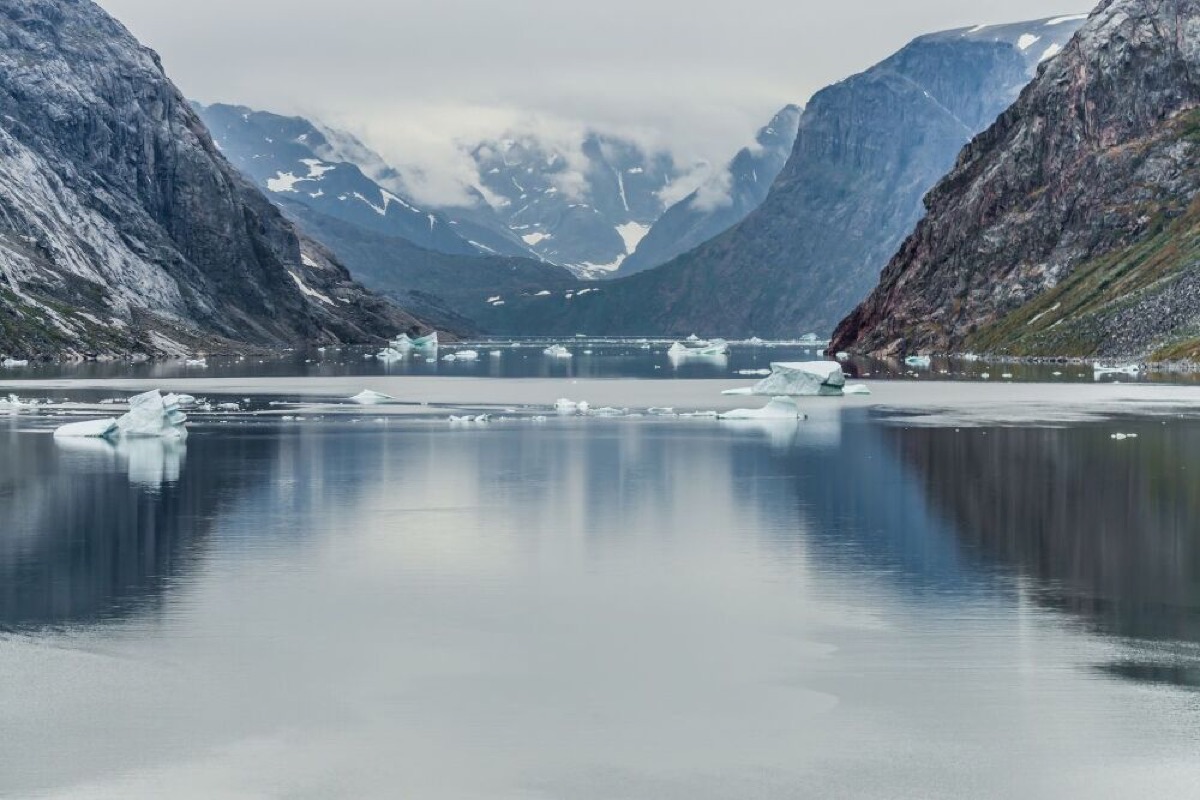 Inland waterway at the Cape Farewell Archipelago in the south of Greenland